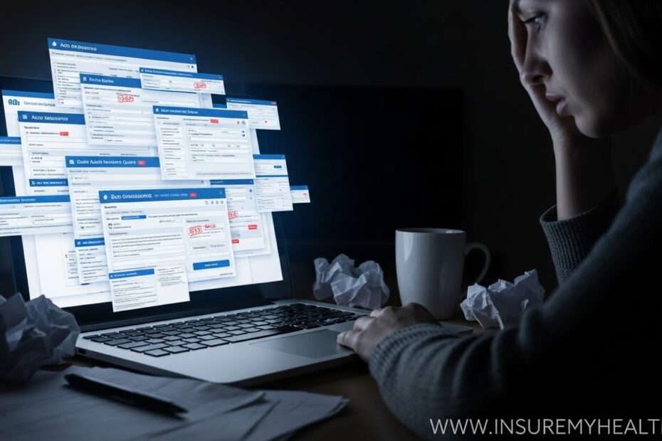 Person comparing online auto insurance quotes on a laptop screen showing different price options and insurance companies.
