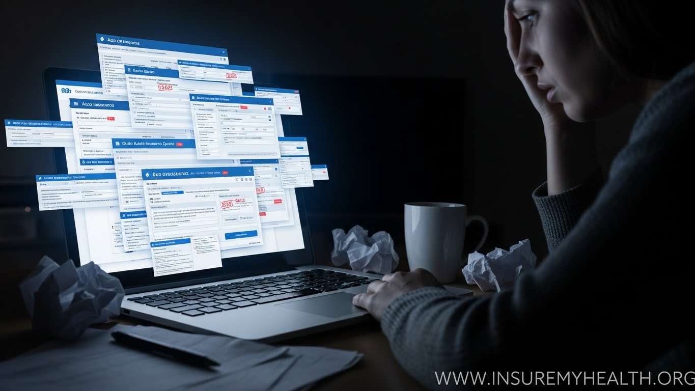 Person comparing online auto insurance quotes on a laptop screen showing different price options and insurance companies.